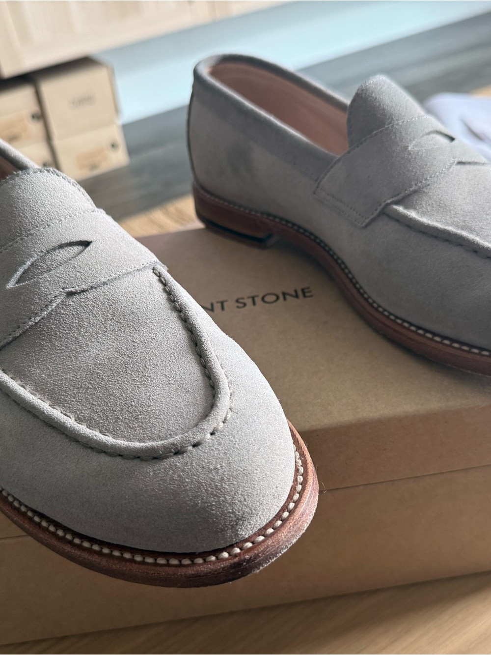 Light Grey/Taupe Suede Penny Loafers - Men's Slip-On Dress Shoes